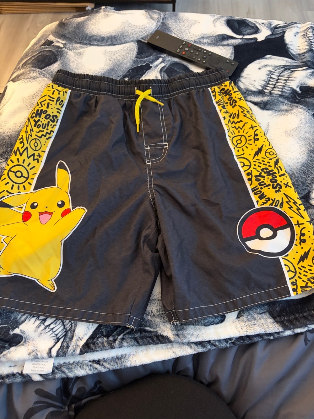 Pokemon Black Swim Shorts with Yellow Pikachu & Red Poké Ball